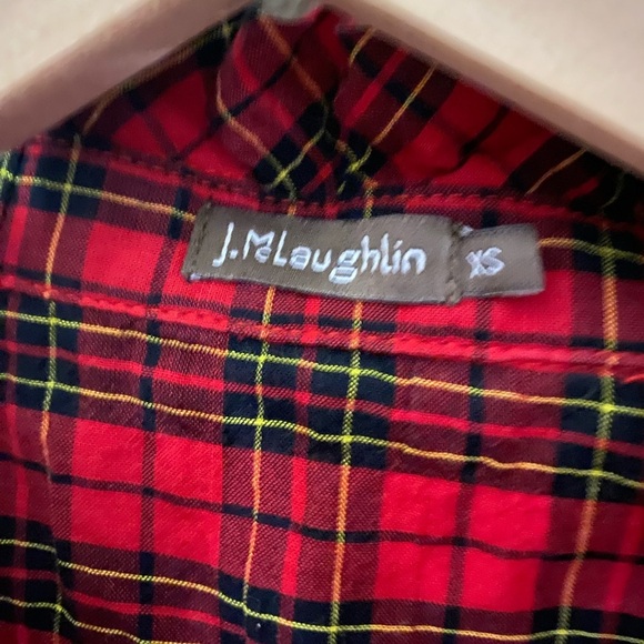 J. McLaughlin Ruffle collar Plaid red XS Blouse button down Christmas - Picture 2 of 8